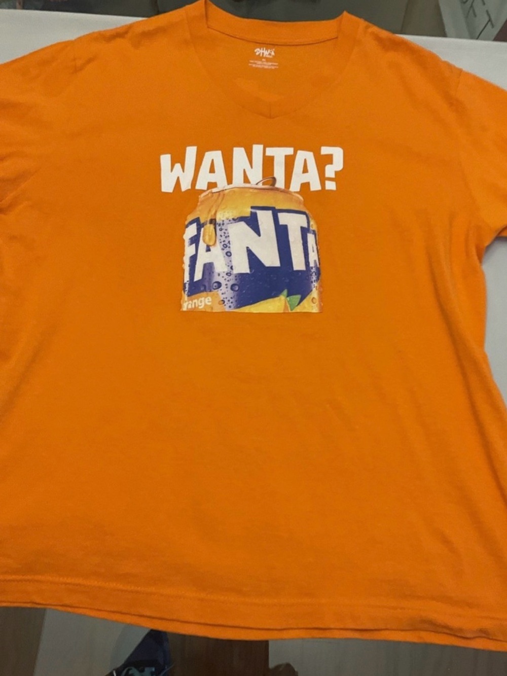 100% Cotton Orange Graphic Fanta V‑Neck T‑Shirt